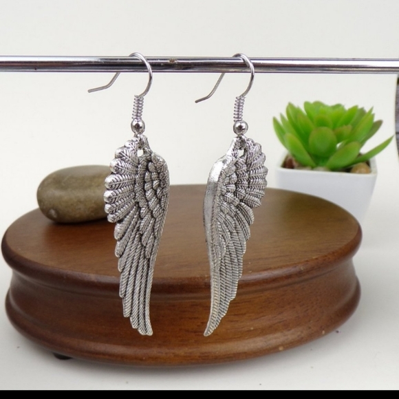 Wing Charm Silver Tone Hook Earrings - Picture 2 of 2